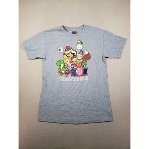 Super Mario Shirt Mens Medium‎ Gray Crew Neck Short Sleeve Graphic Pattern Tee